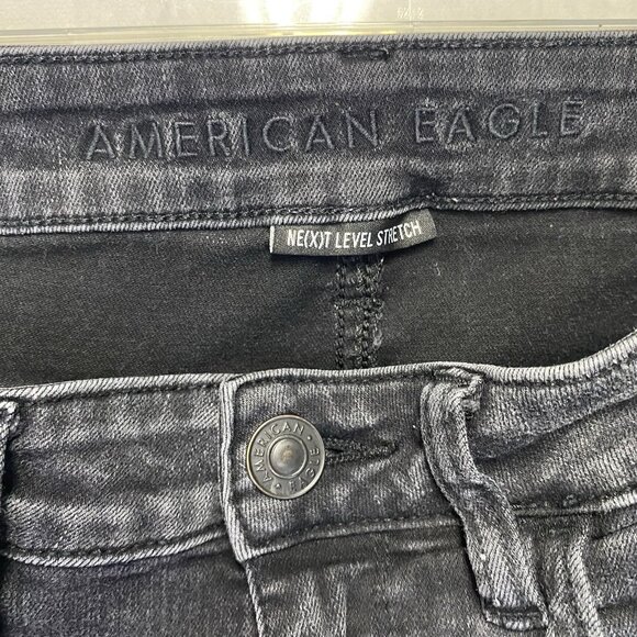 American Eagle Jegging Mid-Rise Ripped Skinny Jeans Women 6R Black Dark Wash - Picture 3 of 16